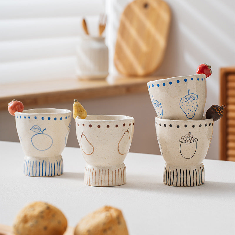 Hand-Painted Stoneware Coffee Mug with 3D Fruit Accent, 250ml