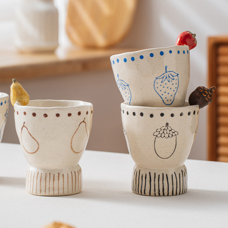 Hand-Painted Stoneware Coffee Mug with 3D Fruit Accent, 250ml