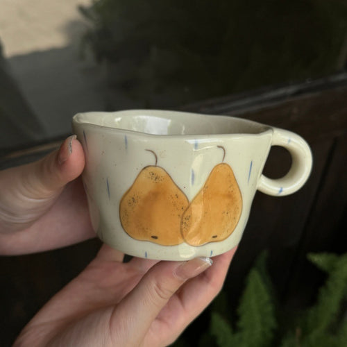 Hand-Painted Fruit Ceramic Coffee Mug with Irregular Rim, 280ml