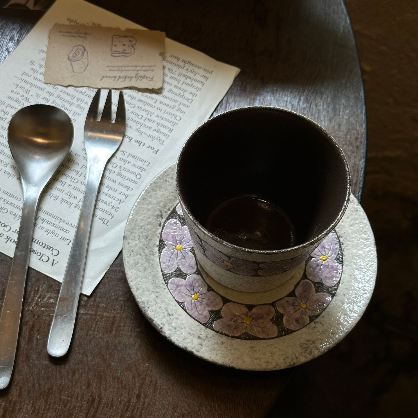 Hand-Carved Purple Floral Ceramic Coffee Cup, 280ml