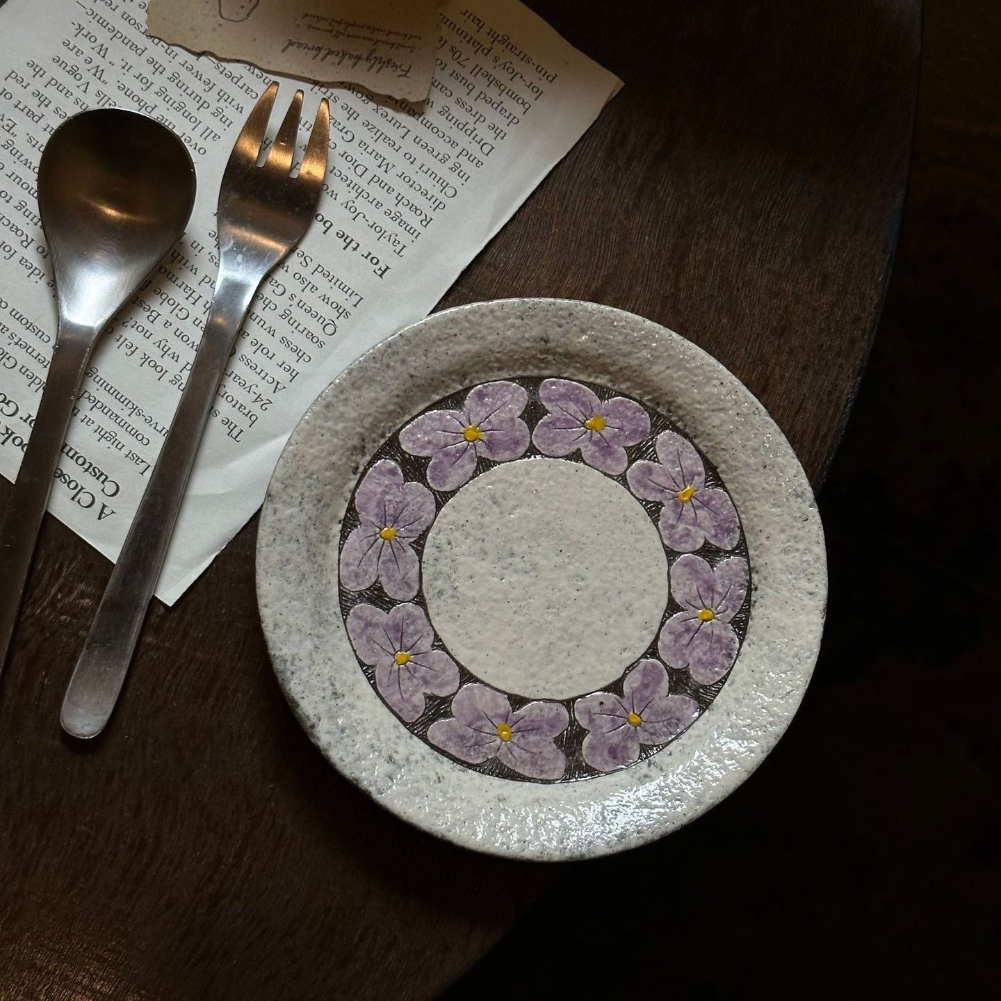 Hand-Carved Purple Floral Ceramic Coffee Cup, 280ml