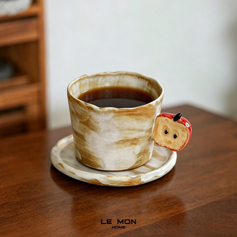 Handcrafted Ceramic Coffee Mug Set with 3D Apple Accent, 250ml