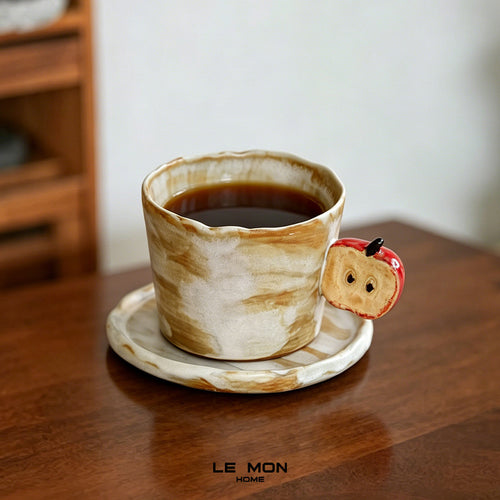 Handcrafted Ceramic Coffee Mug Set with 3D Apple Accent, 250ml
