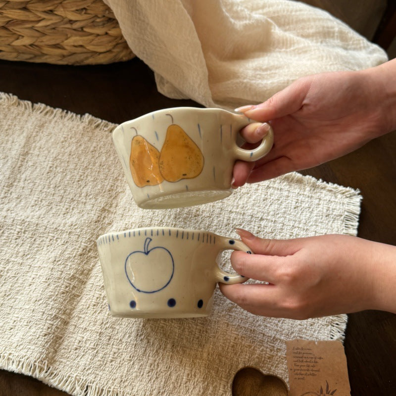 Hand-Painted Fruit Ceramic Coffee Mug with Irregular Rim, 280ml