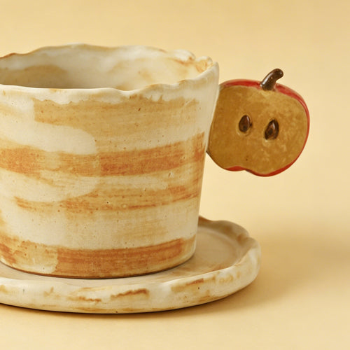 Handcrafted Ceramic Coffee Mug Set with 3D Apple Accent, 250ml