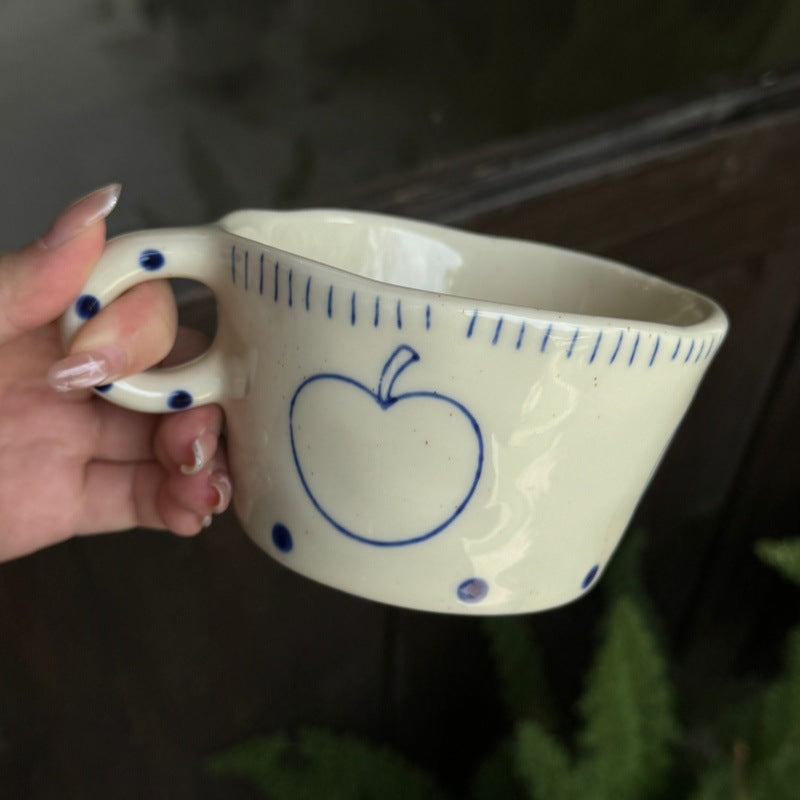 Hand-Painted Fruit Ceramic Coffee Mug with Irregular Rim, 280ml