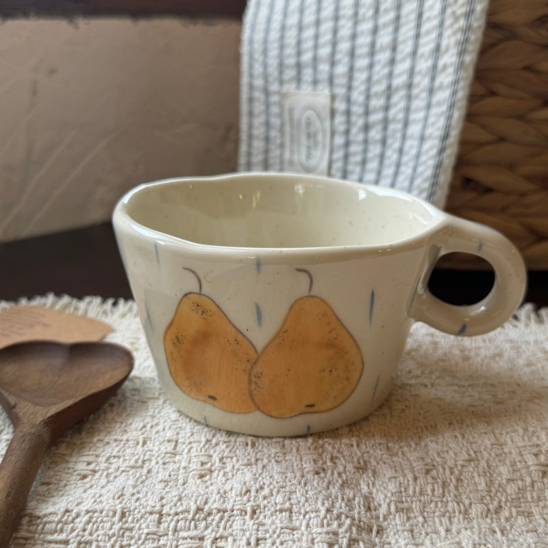 Hand-Painted Fruit Ceramic Coffee Mug with Irregular Rim, 280ml