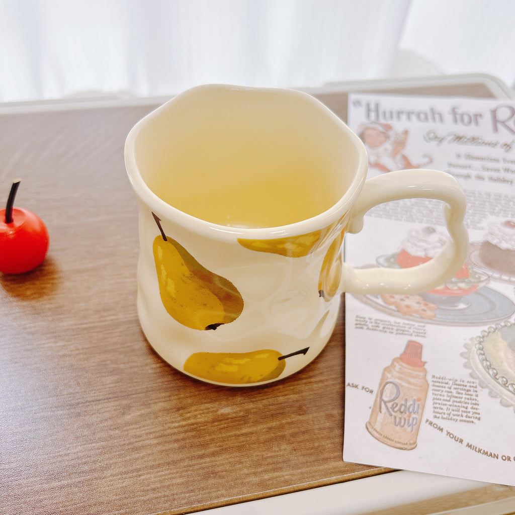 Handmade Underglaze Ceramic Coffee Mug with Hand-Drawn Pear Pattern, 400ml
