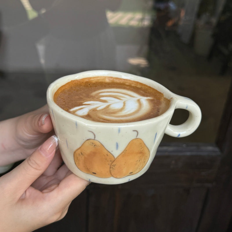 Hand-Painted Fruit Ceramic Coffee Mug with Irregular Rim, 280ml