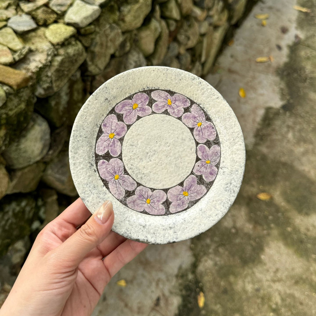 Hand-Carved Purple Floral Ceramic Coffee Cup, 280ml