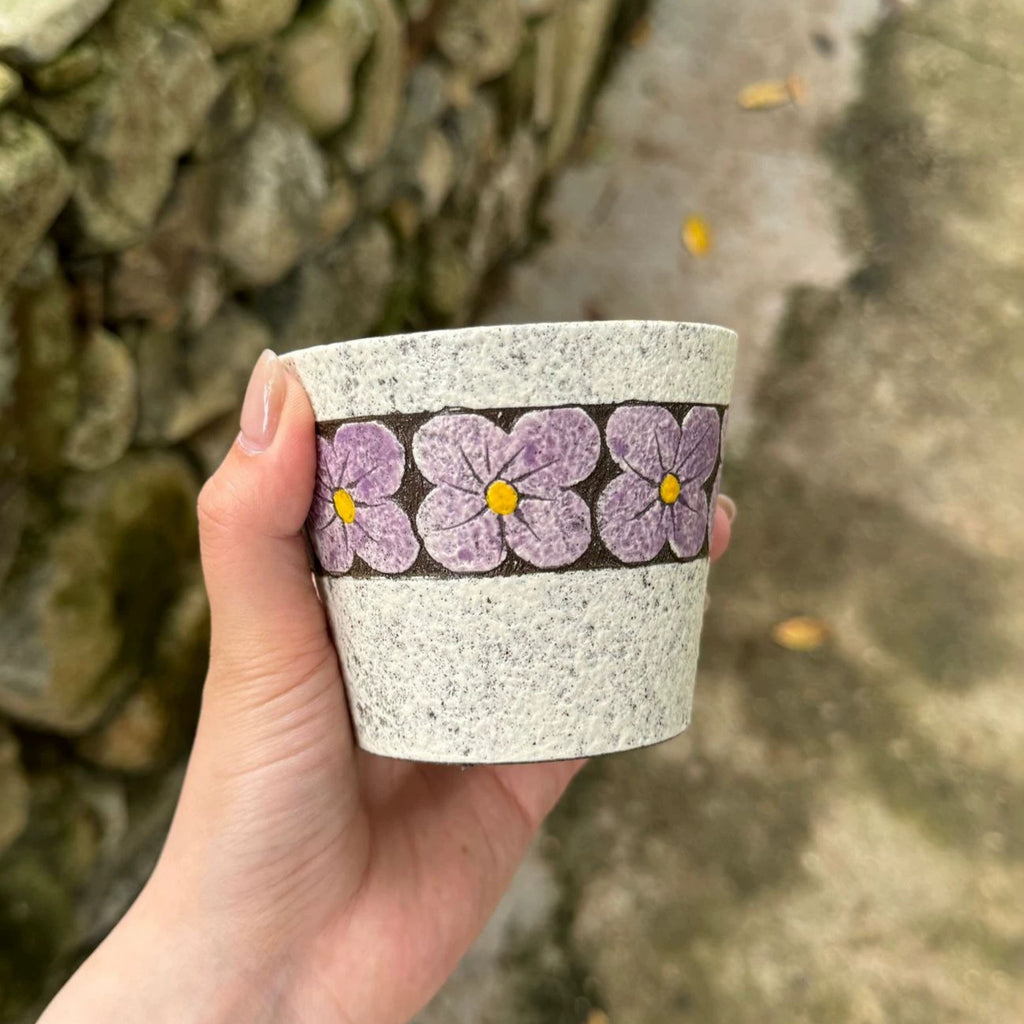 Hand-Carved Purple Floral Ceramic Coffee Cup, 280ml