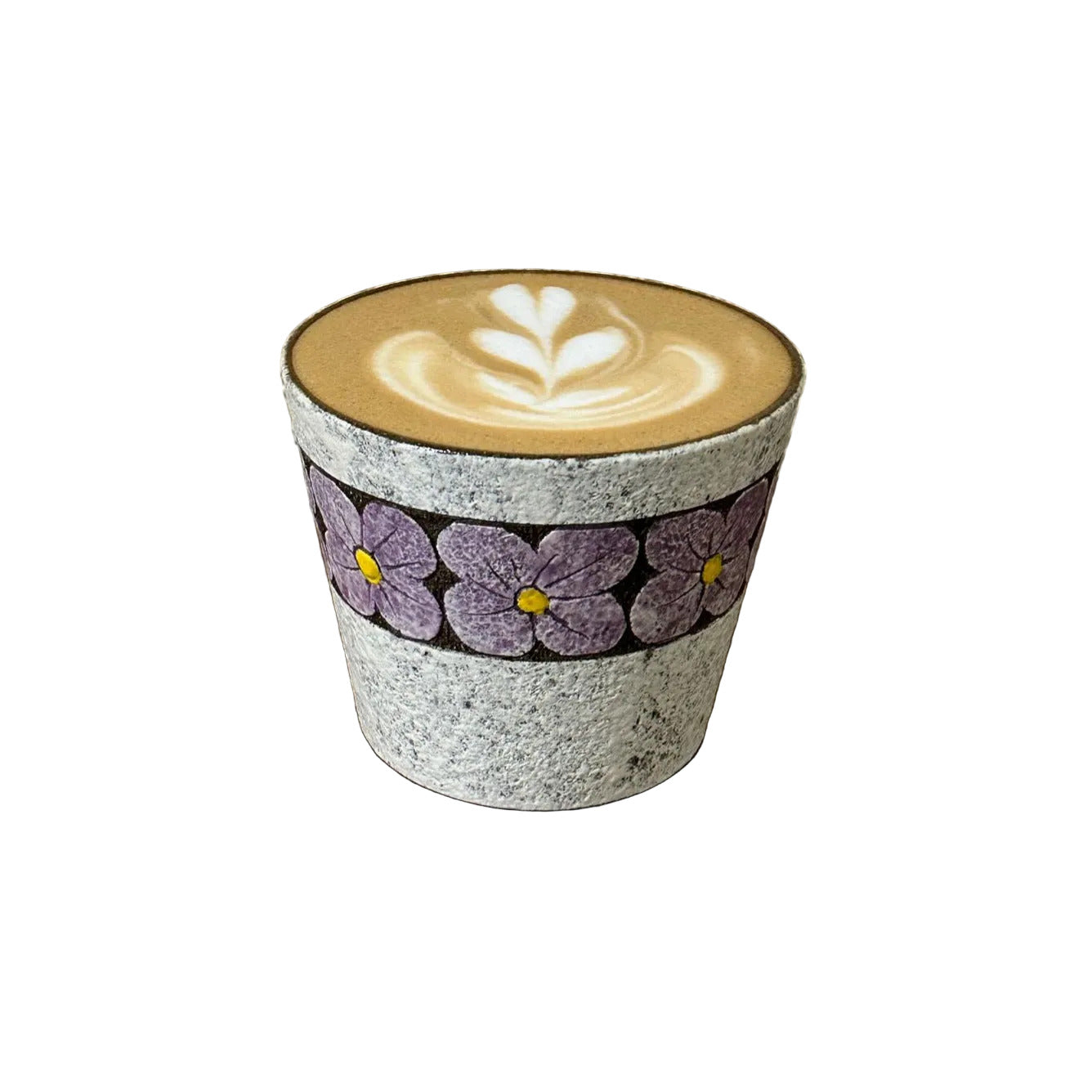 Hand-Carved Purple Floral Ceramic Coffee Cup, 280ml
