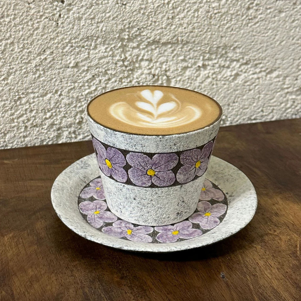 Hand-Carved Purple Floral Ceramic Coffee Cup, 280ml