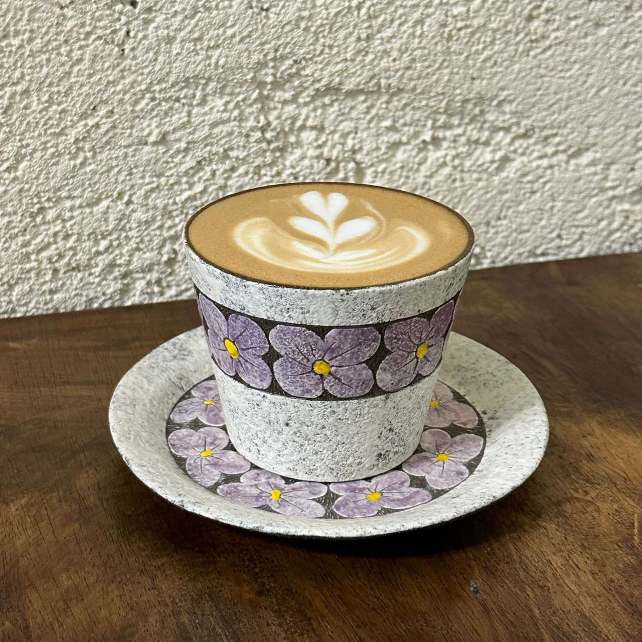 Hand-Carved Purple Floral Ceramic Coffee Cup, 280ml