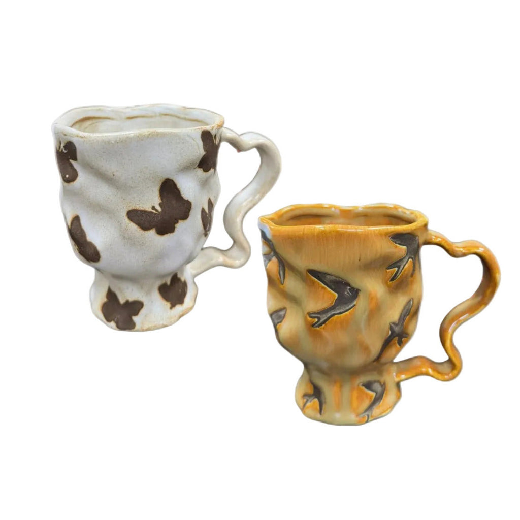 Handmade Kiln-Glazed Ceramic Mug with Curved Handle, 420ml