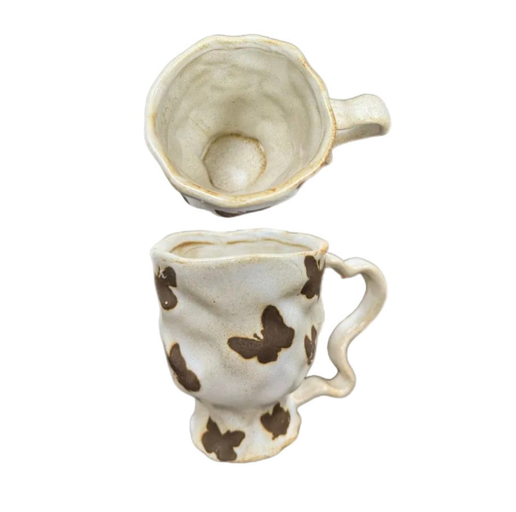 Handmade Kiln-Glazed Ceramic Mug with Curved Handle, 420ml