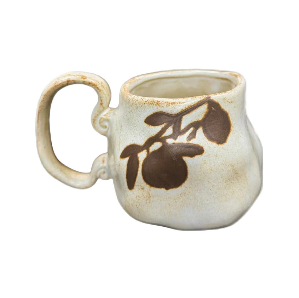Handmade Kiln-Glazed Ceramic Mug with Embossed Lemon Branch, 500ml