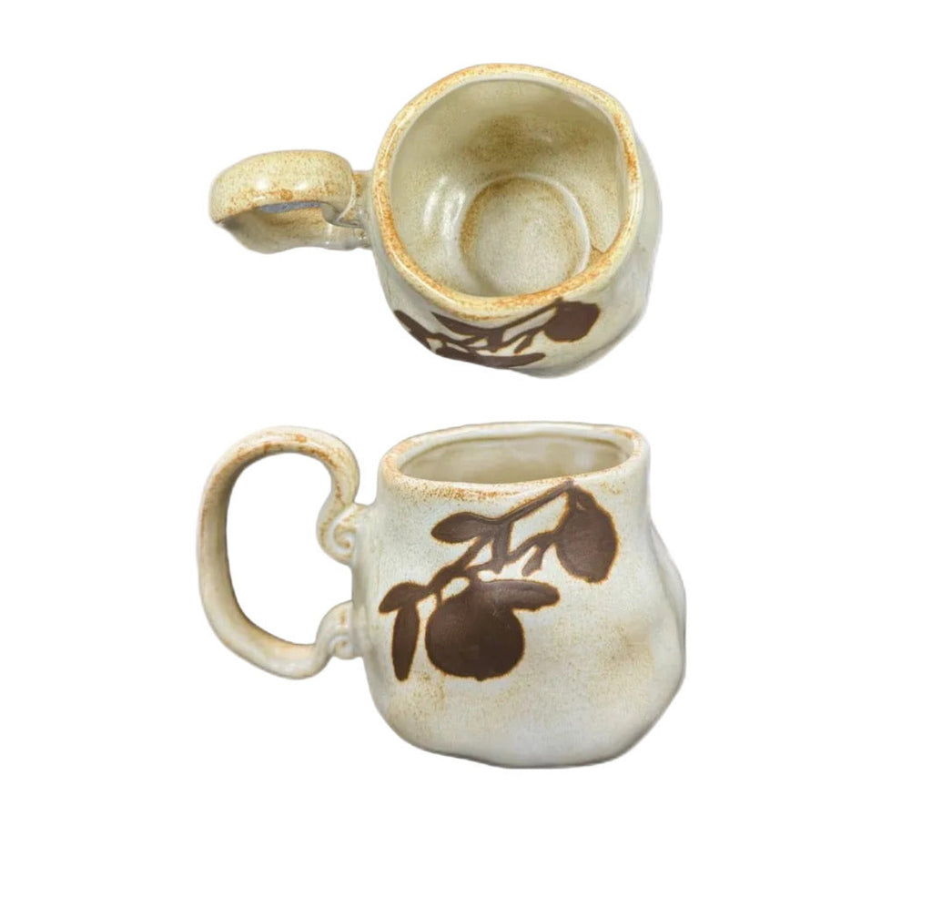 Handmade Kiln-Glazed Ceramic Mug with Embossed Lemon Branch, 500ml